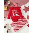 thumbnail image 2 of Liacowi Baby Girls 3Pcs Christmas Outfits Long Sleeve Romper + Striped Print Pants Set Infant Clothes, 2 of 9