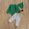 thumbnail image 3 of My First St. Patrick's Day Outfits Baby Boy Long Sleeve Romper Tops +Clover Print Pants +Hats Sets Spring Clothes, 3 of 7