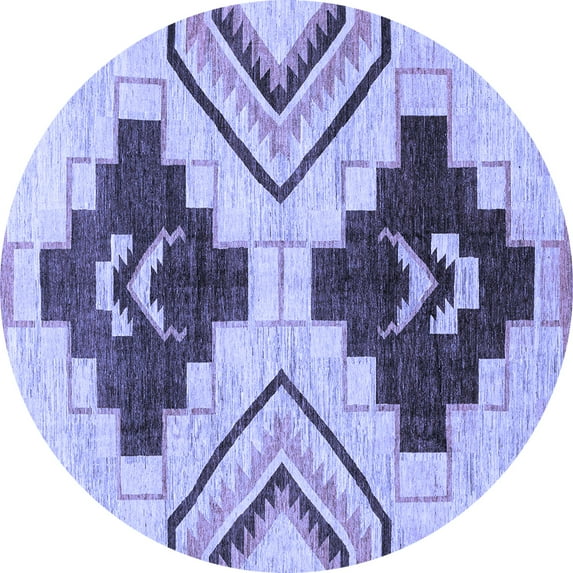 Ahgly Company Machine Washable Indoor Round Southwestern Blue Country Area Rugs, 4' Round