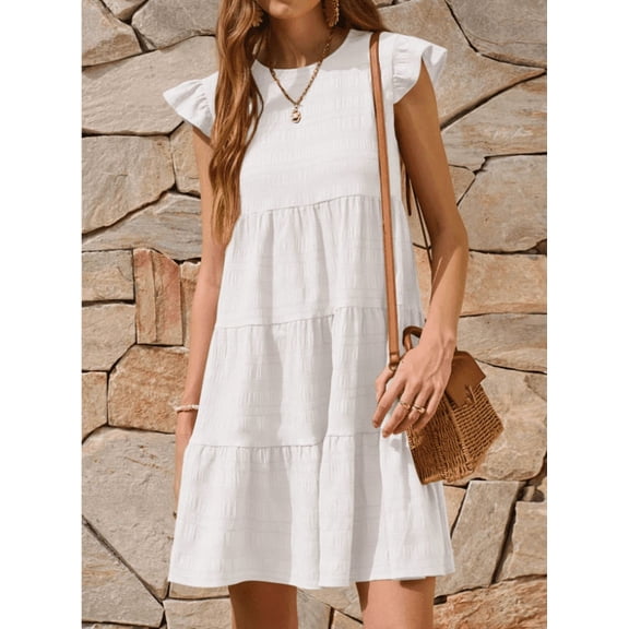 Summer Dresses for Women Ruffle Sleeve Mini Babydoll Dress Beach Casual Loose Flowy Dresses Sundress
