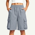 thumbnail image 4 of Cagogo Women Plus Size Cargo Bermuda Shorts Elastic Waist Pants with Pockets Casual Loose Fit Active Summer Workout Beach Lounge Travel Shorts, Gray 3XL, 4 of 9