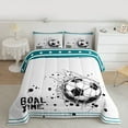 thumbnail image 2 of Feelyou Cartoon Football Soccer Bedding Comforter Set, White Teal Stars Lines Twin Comforter Sets, Teens Kids Boys Girls Reversible Bedding Set, Microfiber Bedroom Decor, 2-Piece, 2 of 8