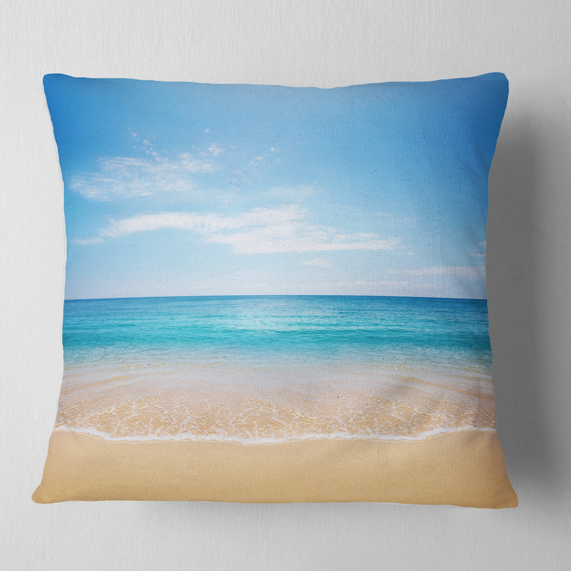 Designart Calm Blue Sea and Sky - Seashore Photography Throw Pillow - 16x16