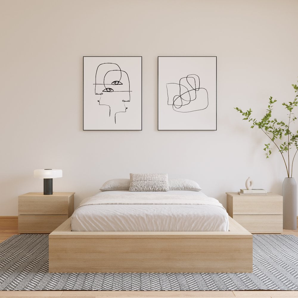 Nexera James King Size Platform Wood Bed Frame, Natural Blonde Oak
