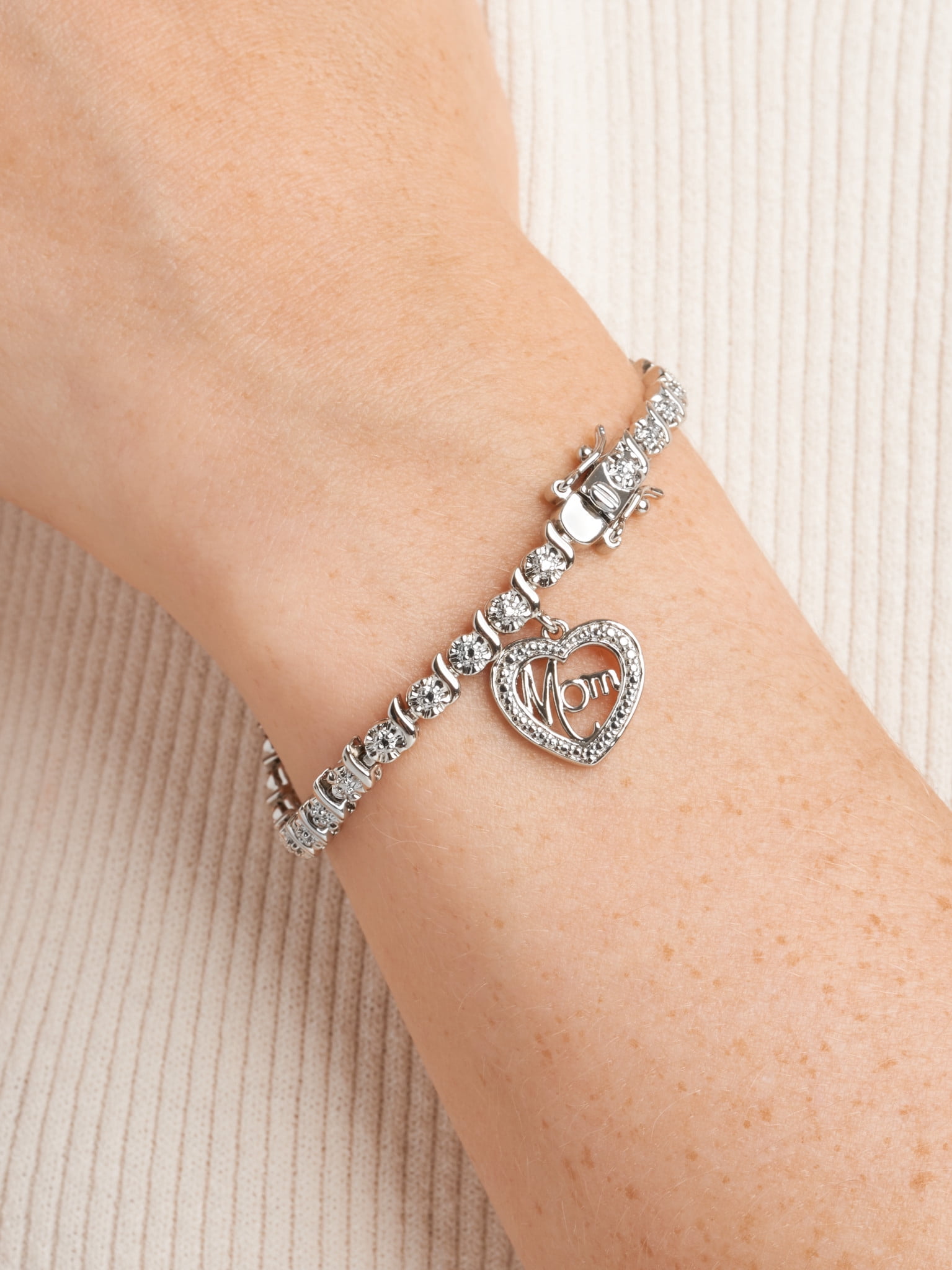 Morgan & Paige Rhodium Plated Diamond Accent "Mom" Charm Tennis Bracelet, 7.25"