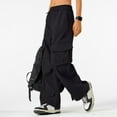 thumbnail image 7 of Womens Cargo Pants High Waisted Baggy Wide Leg Plus Size Parachute Pants with Pockets and drawstring Cargos Lightweight Trousers Y2K Black XL, 7 of 7