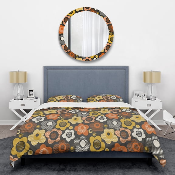 Designart 'Retro Floral Pattern VII' Mid-Century Modern Duvet Cover Set
