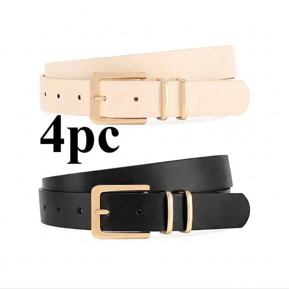 4 Pack Women Leather Pin Buckle Waist Belts, Versatile Belts for Jeans Pants Casual Dresses