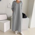 thumbnail image 2 of Women's Long Sleeve Hooded Dress - Drawstring, V Neck, Loose Fit - Spring Autumn Casual Wear, 2 of 8