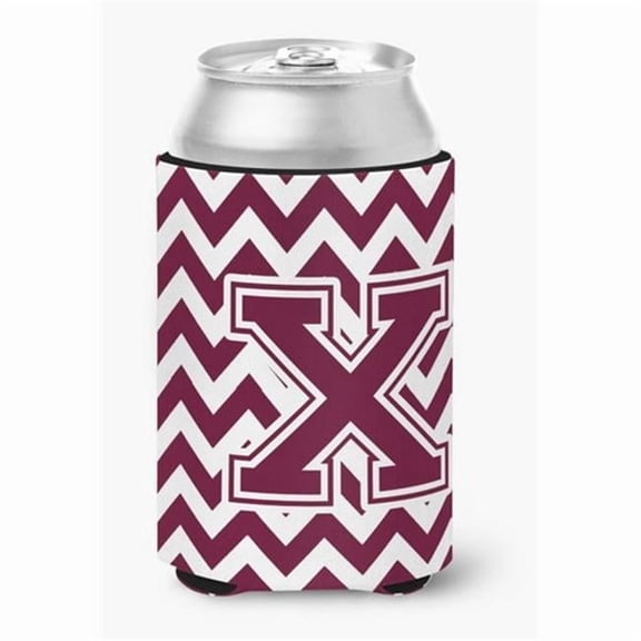 Letter X Chevron Maroon & White Can or Bottle Hugger, 0.25 x 4 x 5.5 in.