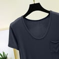 thumbnail image 4 of MGDXOX Women's 2 Piece Chest Pocket Short Sleeve Top & Ruffle Hem Shorts Pajama Set Soft Loungewear Sleepwear Gray XXXXL, 4 of 5