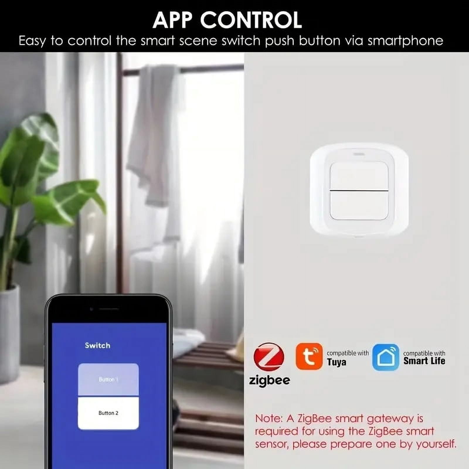 WiFi Smart Light Switch, 2 Gang No Screw Panel Smart Life/Tuya App Wireless Remote Control Wall Switch Timer for Lights
