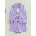thumbnail image 3 of Coduop Girls 3Pcs Outfit Set Sleeveless Button Down Blazer and Tank Top Belted Shorts Set Kids Suit, 3 of 8