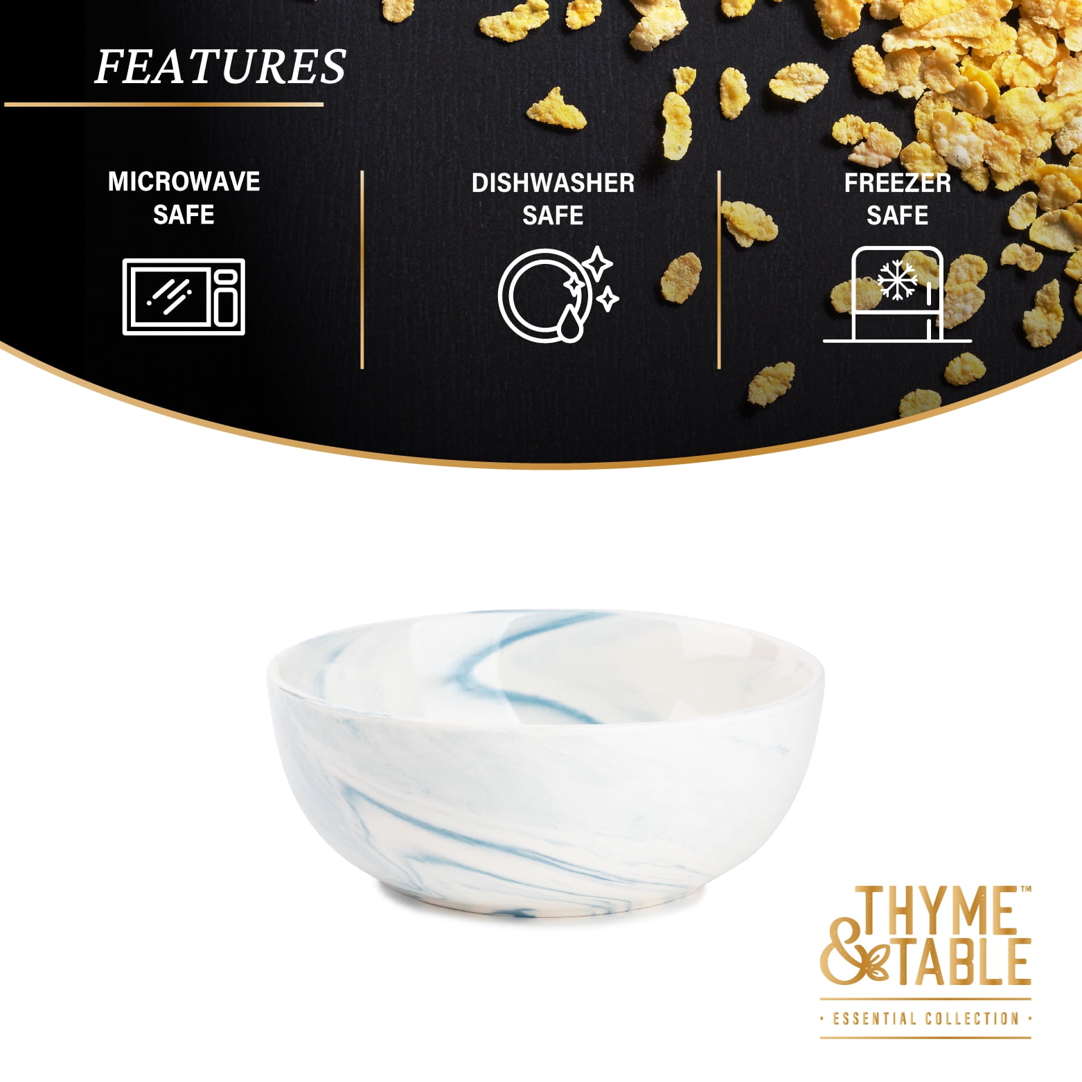 Thyme & Table Blue Marble Stoneware Round Cereal Bowl