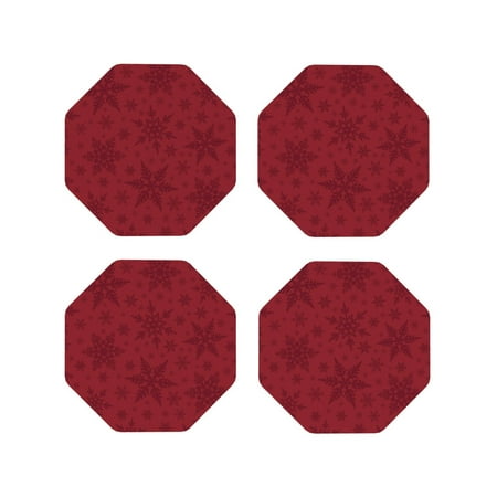 

Junzan Christmas Red Snowflakes Print Coasters for Drinks - Leather Coasters Set of 4 for Coffee Table for Housewarming/Kitchen/Bar/Decor-Octagon