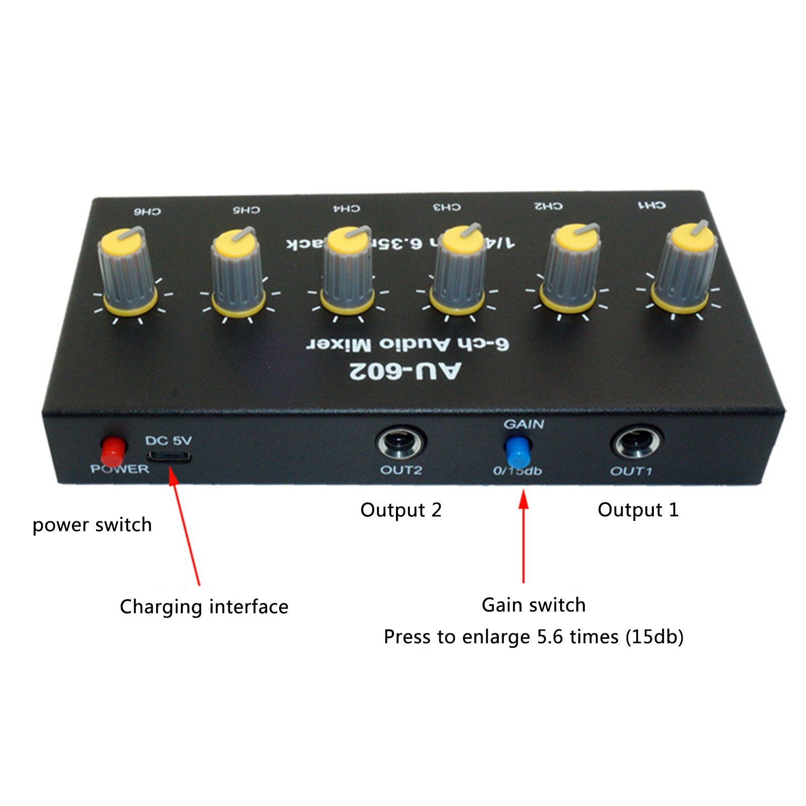 RUISINERY 6.35mm Sound Mixer Microphone Instrument Multiple Input Expander With Independently Volumes Control Builts In Battery