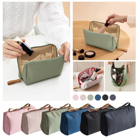 Portable Cosmetic Makeup Bag Compact Travel Toiletry Pouch with Dividers,Small Handheld Storage Organizer for Women's Beauty Accessories,Green
