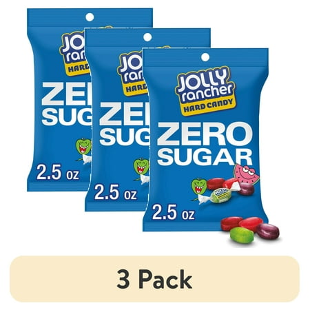 (3 pack) Jolly Rancher Zero Sugar Assorted Fruit Flavored Hard Candy, Bag 2.5 oz
