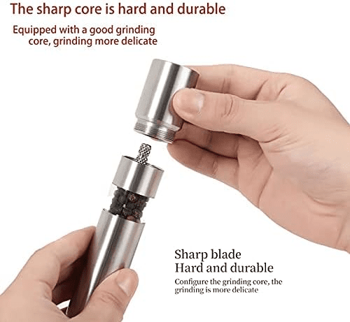 Manual Salt and Pepper Grinder Set Thumb Push Pepper Mill Stainless Steel Spice Sauce Grinders with Metal Holder
