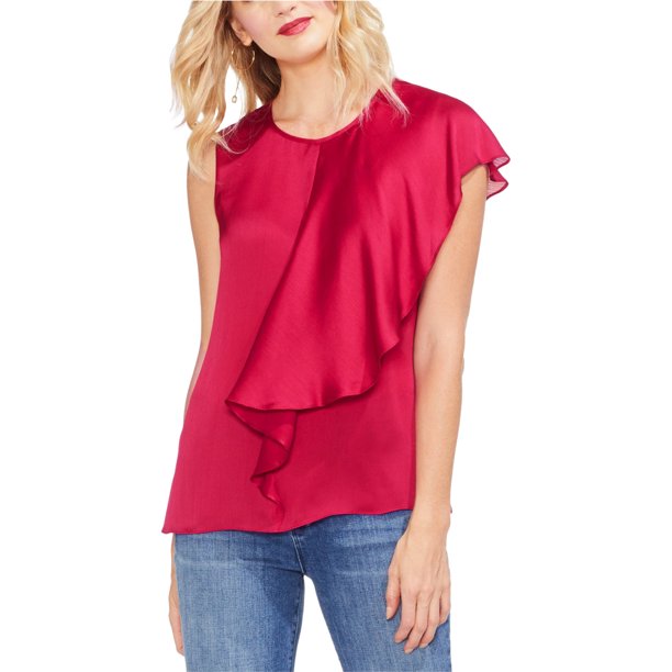 Vince Camuto Blusa asimétrica drapeada para mujer, rojo, grande