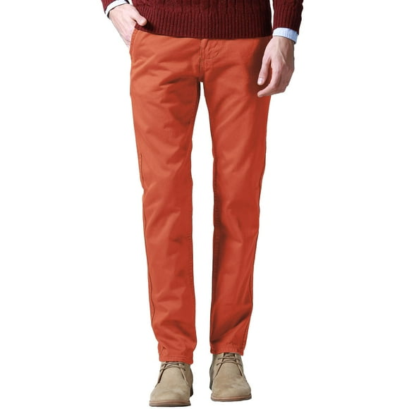 Pantalones chinos a juego, delgados, con parte delantera plana, para hombre, naranja