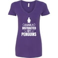 thumbnail image 3 of Inktastic Easily Distracted by Penguins Women's V-Neck T-Shirt, 3 of 5