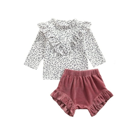 

Pudcoco Baby Autumn Sets Leopard Long Sleeve T-shirt Ruffles Shorts