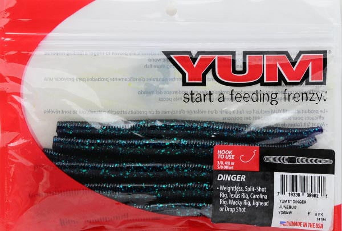 YUM Dinger Soft Plastic Worm 5 Junebug 8 Count