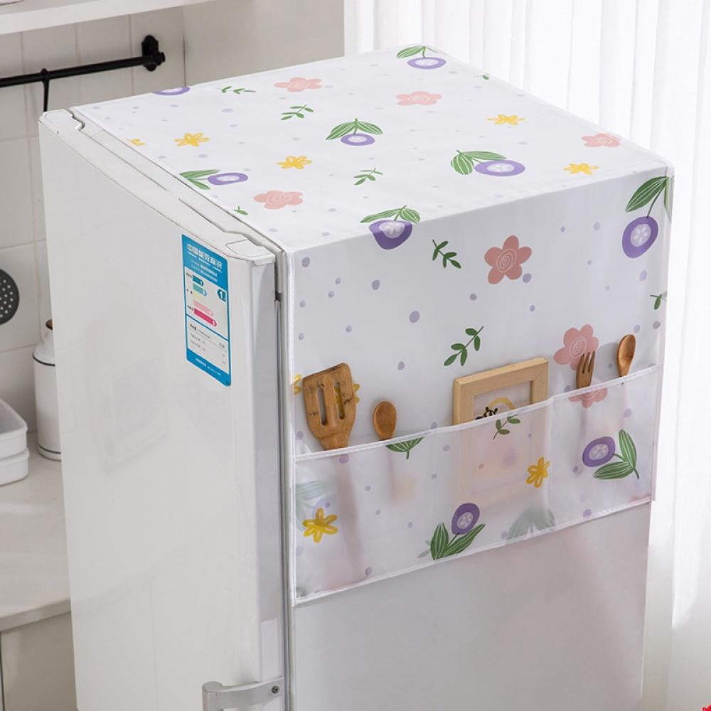 Refrigerator Fridge Dust-Proof Cover Washing Machine Cover PEVA Material  Waterproof Cover with Storage Pockets Bags Fridge Dust Cover Oven Cover