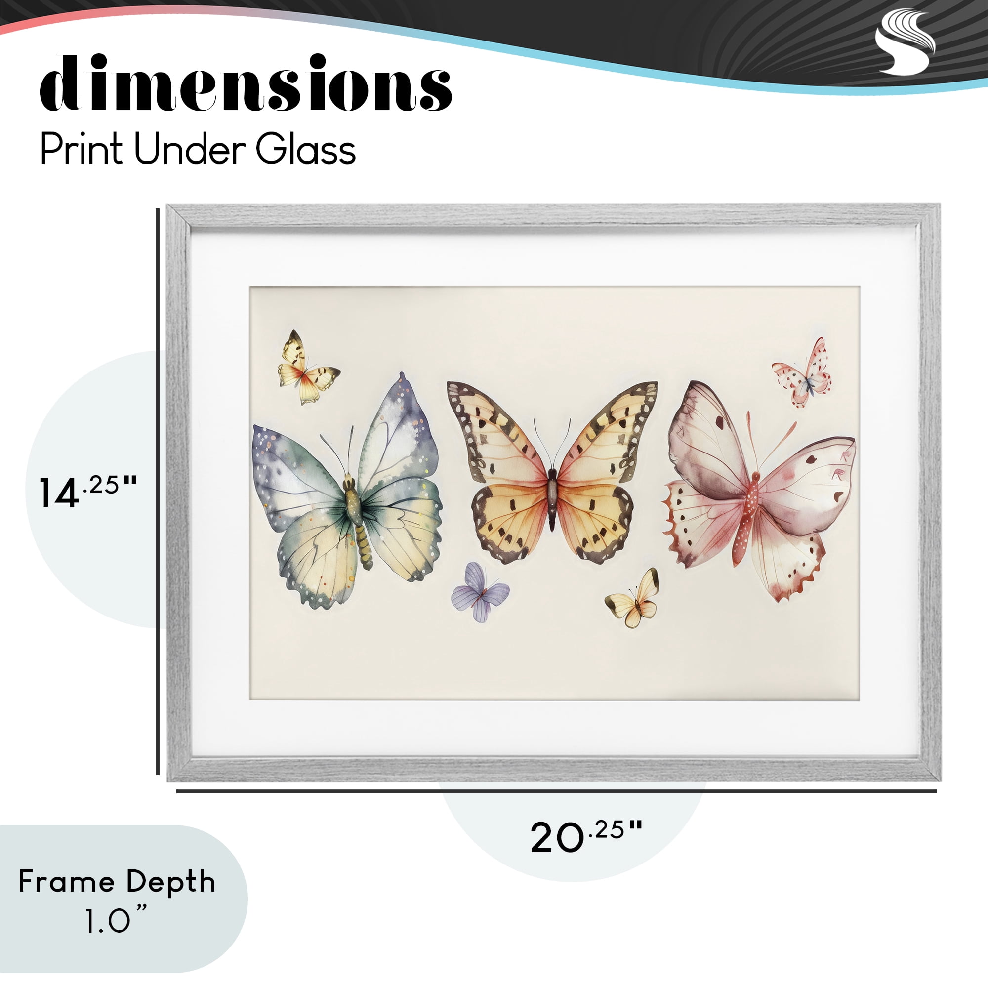 Stupell Industries Graceful Butterfly Trio Gray Framed Print Under Glass, design by Creative Studio