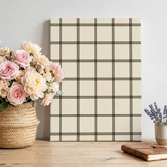 Canvas Wall Art Black Buffalo Plaid Canvas Art Print Farmhouse Vintage Linen Black Stripes Pictures Wall Decor for Living Room Bedroom Artwork Decorations Stretched Framed Ready to Hang 22"x28"