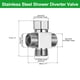 thumbnail image 2 of Válvula de desvío de ducha G1/2" 4 vías adaptador cuadrado de acero inoxidable con cinta de politetrafluoroetileno para manguera de válvula de ángulo de bidet, baño, inodoro, grifo (53mm Plata), 2 of 6