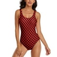 thumbnail image 2 of Simple Checkerboard Swimsuit Red and Black Checkered Push Up Swimwear One Piece Beach Bathing Suits Swimsuits Design Beachwear, 2 of 5