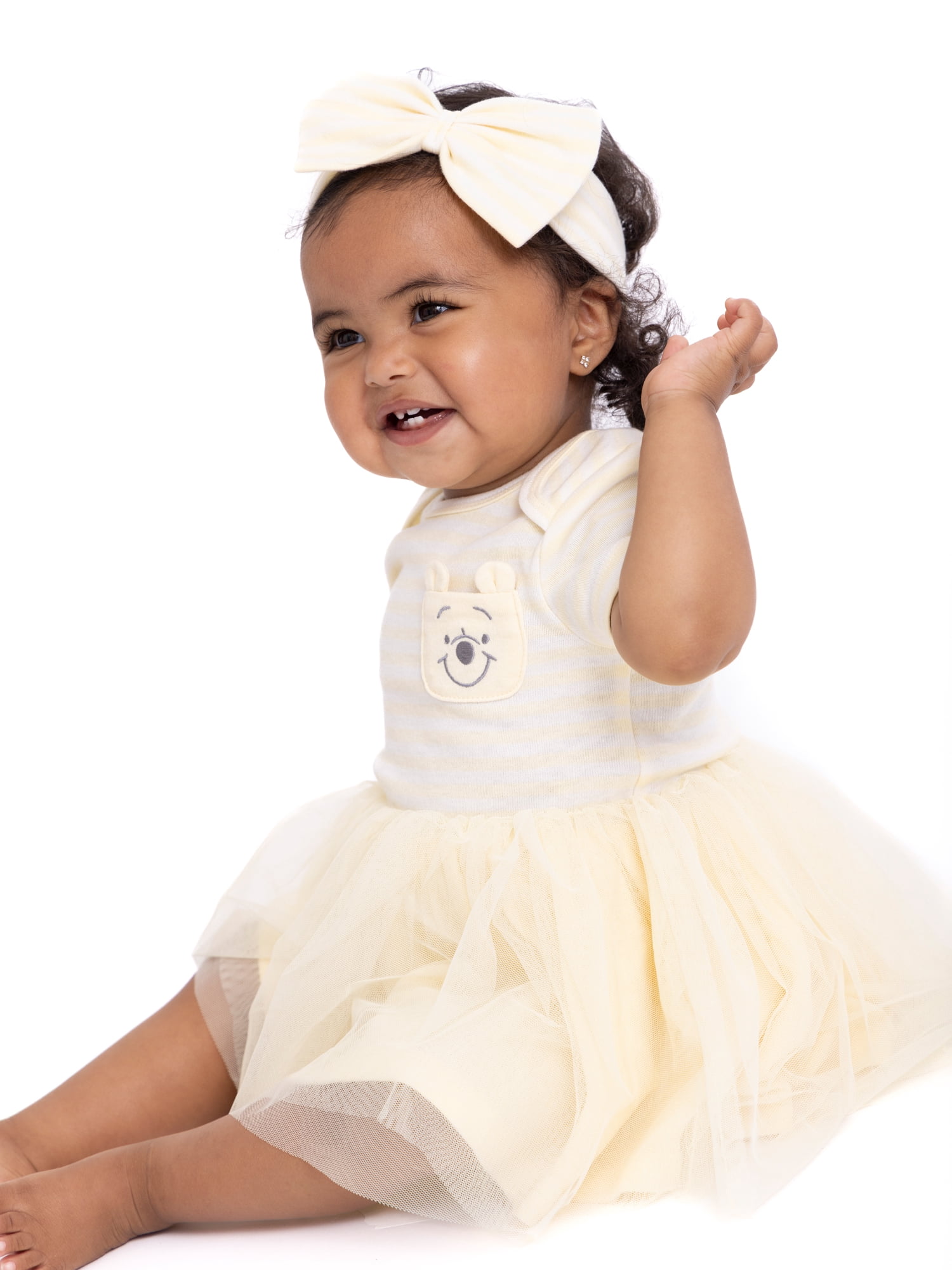 Disney Baby Wishes + Dreams Winnie the Pooh Infant Baby Dress and Bow Headband Set, 2-Piece, Sizes Newborn-12 Months
