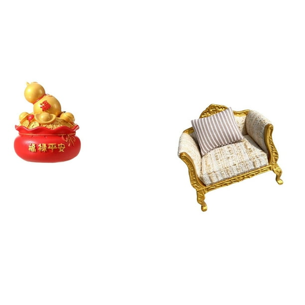 Adorno De Cornucopia Del Tesoro Del Festival Y Modelo De Sofá De Madera En Miniatura Para Casa De Muñecas, Dormitorio, Regalo De Inauguración De La Casa, Muebles De Simulación De Juguete