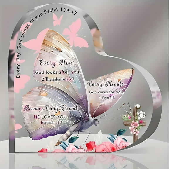 Christian Gifts for Women Religious Gifts Butterflies Inspirational Gifts with Bible Verse Prayers Desk Decor Acrylic Heart Shaped Keepsake Birthday Christmas Gifts Friendship Gifts for Women