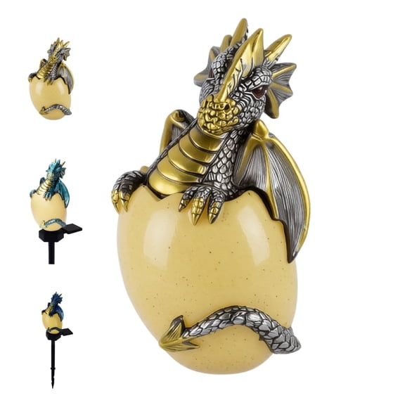 Gardjoe Solar Dragon Garden Decor Dragons-Dragon Statue Outdoor with Egg Light Lawn Ornaments Solar Egg Lights for Easter Outside Yard Whimsical Art Outdoor Medieval Decor