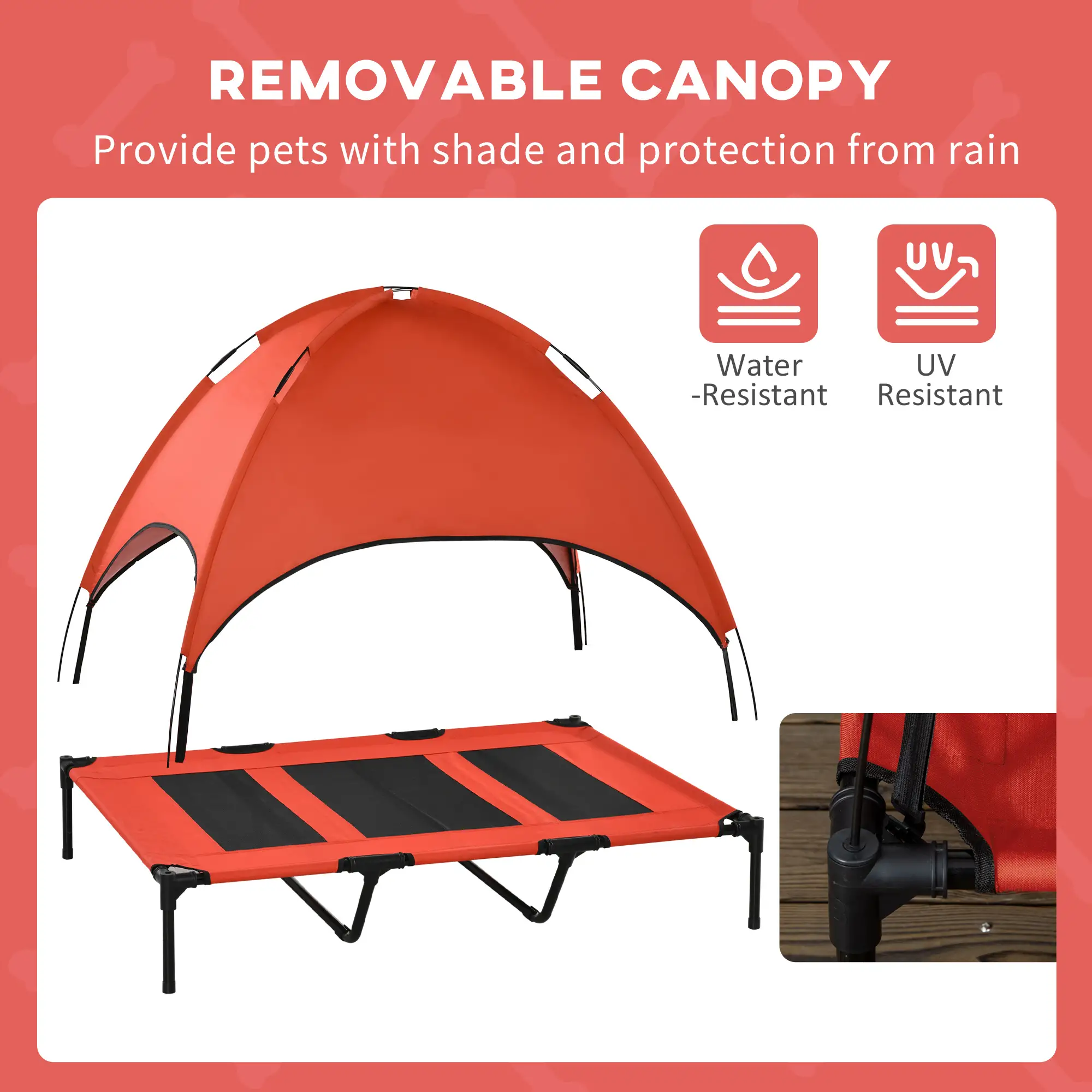Dog Cot Cooling Pet Bed Elevated Breathable Design with Canopy Lightweight Steel Frame Foldable with Travel Bag for XXL Dogs Under 110 lbs (Red & Black)