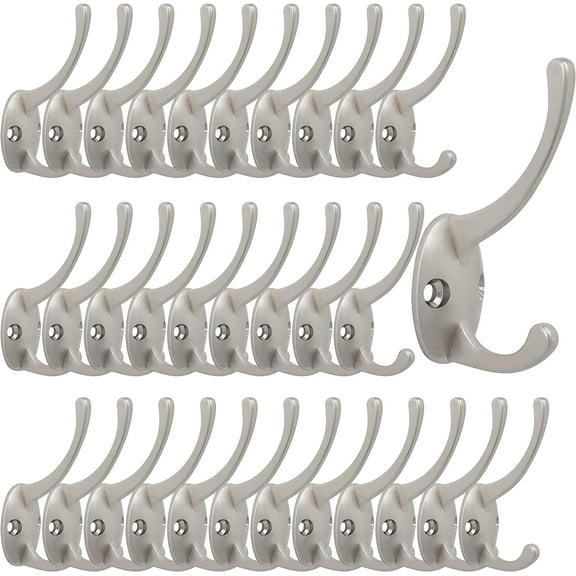 32 Pack Antique Brass Coat Hooks Wall Mounted with 64 Screws Retro Double Hooks Utility Hooks for Coat, Scarf, Bag, Towel, Key, Cap, Cup, Hat