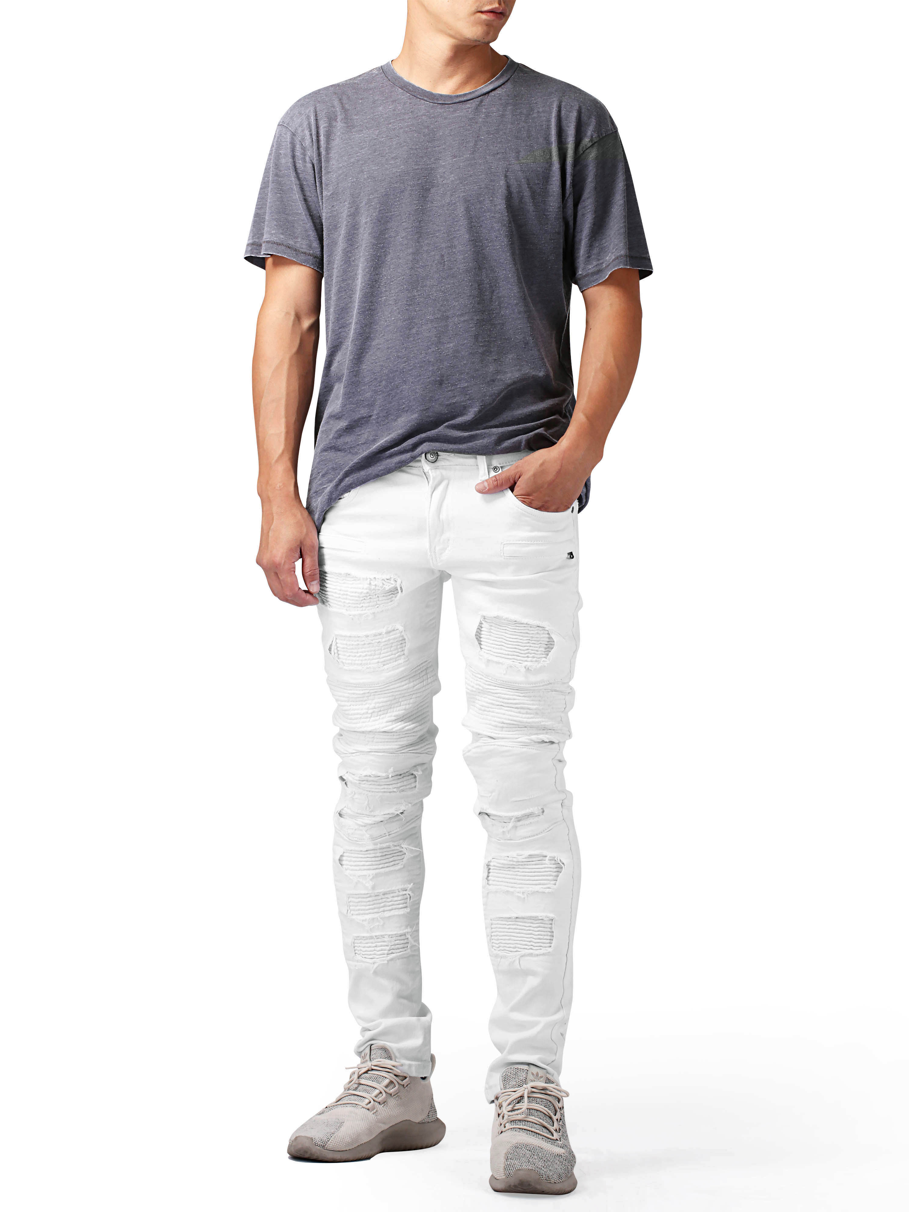 Ma Croix Mens Distressed Skinny Fit Denim Jeans with Zipper Pocket - image 2 of 6