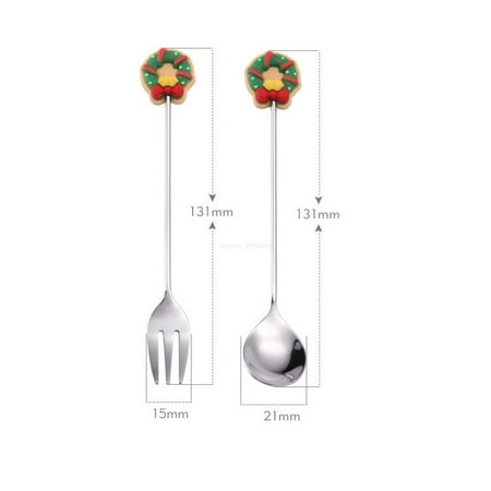 

6Style Coffee Dessert Spoons Fork Christmas 2023 New Year Tableware Set Xmas Gifts Fruit Fork Stirring Spoon Kitchen Accessories
