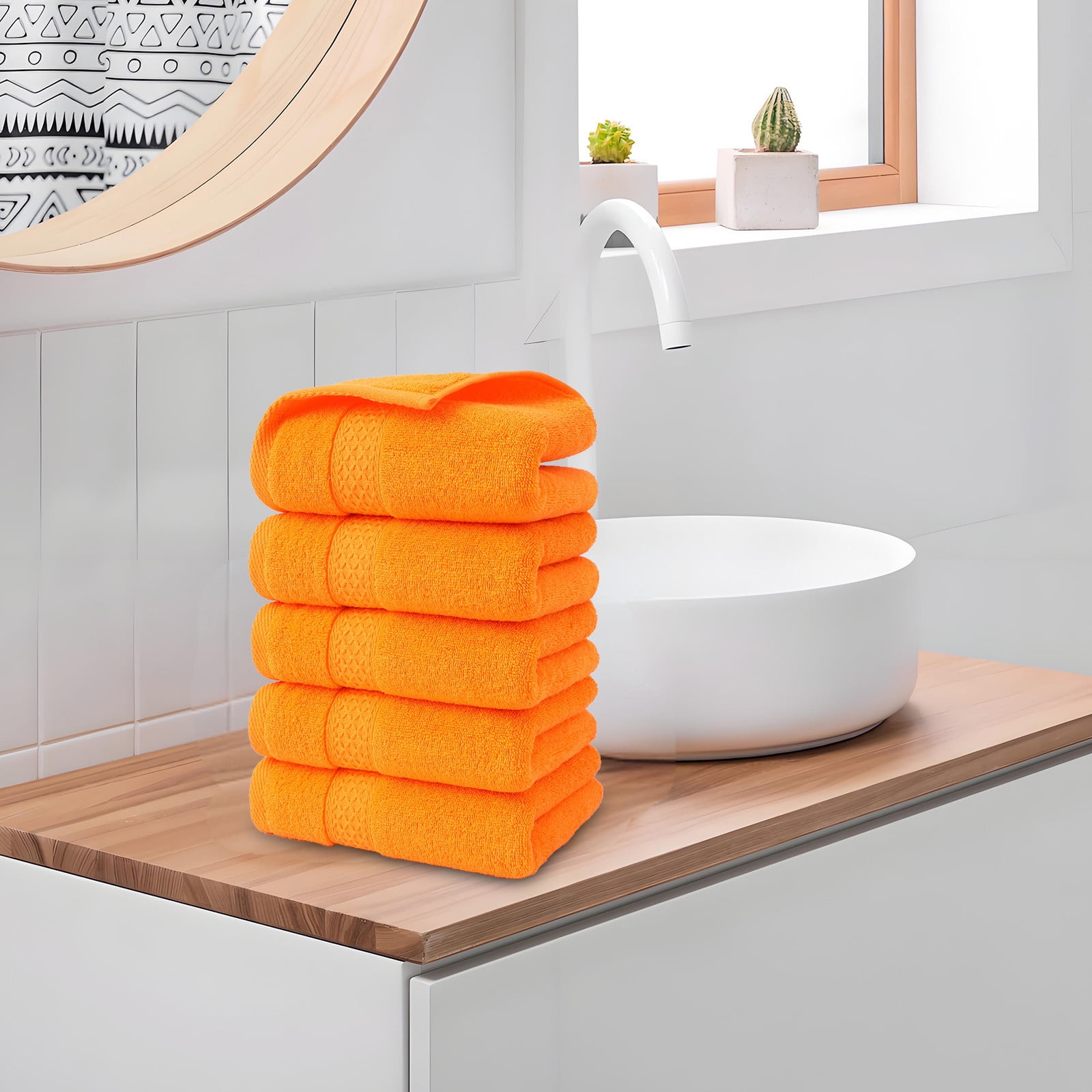 Btomtd 5pcs Broken Jacquard Hand Towels Soft Absorbent Household Towels and Washcloths for Kitchen and Bathroom Use - 29.13'x12.99', Orange