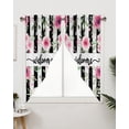 thumbnail image 3 of Swag Curtains, Welcome Spring Pink Flower Black and White Stripes Rod Pocket Kitchen Curtains Valances Tier Curtains Swag Valance Curtains for Bedroom Living Room 28" x 36", 2 Panels, 3 of 6