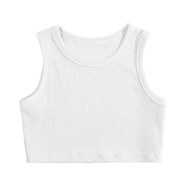 Gibobby Blusas Elegantes Para Niñas Camiseta sin mangas para niños y niñas, Top corto sin mangas con espalda , Top deportivo para baile, Ropa de baile para Ballet y gimnasia (Blanco, 3-4 Años)