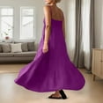 thumbnail image 4 of Women's Maxi Dress Contrast Trim, Spaghetti Straps, Summer Outfits for Travel/Vacation Sleeveless, Long Dress Made of Linen Material, 4 of 4