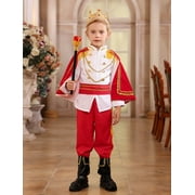 IBTOM CASTLE Boys Prince Charming Costume Halloween Cosplay Dress up Birthday Party Medieval Royal Prince Outfits for Toddler Child 4-5 Years Red 7pcs