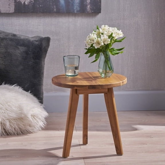 DRNANLIT Side Table, Round End Table, Handcrafted Acacia Wood, Mod-Inspired Funky Design with 3 Jutting Legs, Versatile for Bedroom Living Room, Trendy Accent Table, Brown