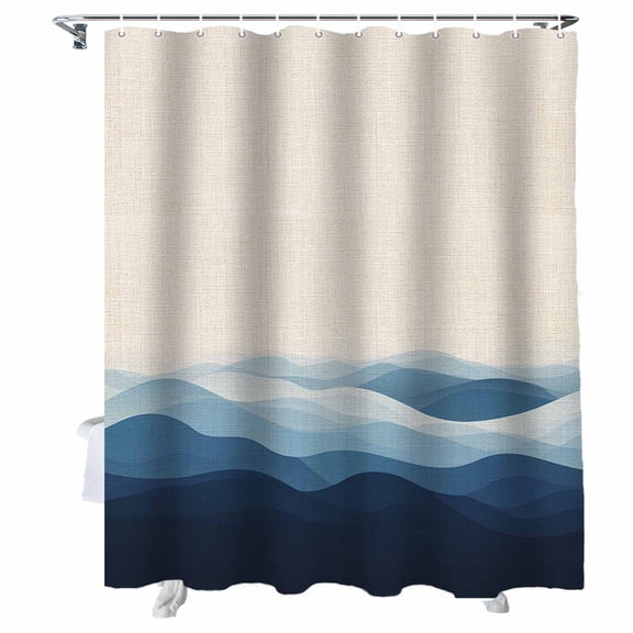 Shower Curtains Ombre Blue Wave Ocean Bath Curtain Vintage Simple Style Waterproof Bathroom Shower Curtain Set with Hooks Decoration 36 x 72 Inches