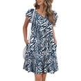 thumbnail image 2 of Mengpipi Womens Dresses Summer Casual Ruffle Sleeve Beach Sundresses with Pockets, Blue White-S(US 4-6), 2 of 6