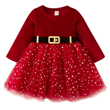 

Toddler Girls Red Christmas Dress Long Sleeve Santa Claus Tutu Outfits 12M-5T